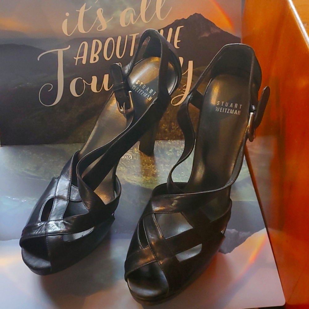 Stuart Weitzman Black Leather platform heels size 9.5 NIB